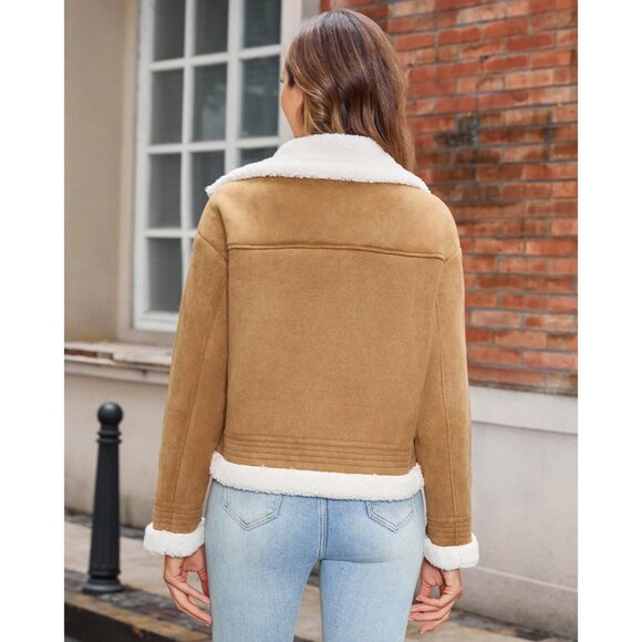 Women's Faux Shearing Fur Winter Coat Warm Thick Leather Jacket 141 Brown - Picture 4 of 5